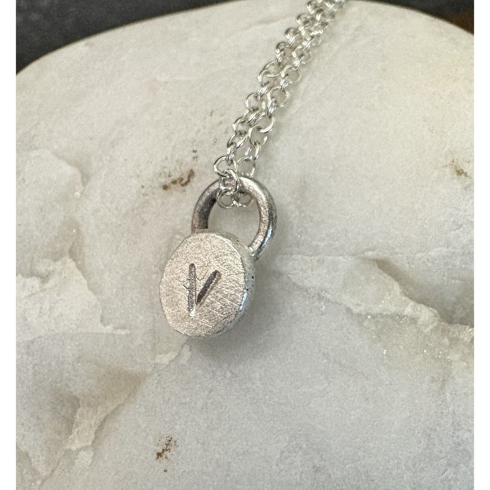 Sterling Silver Pebble Custom Initial Letter Monogram Alphabet  Disc Necklace